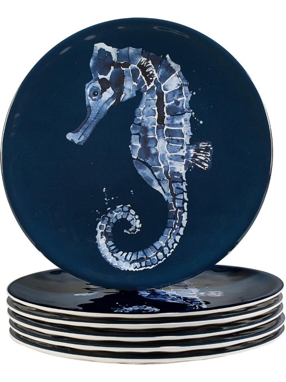 Coastal Beach House Melamine Salad Plates Set of 6 - Nautical Ocean Print